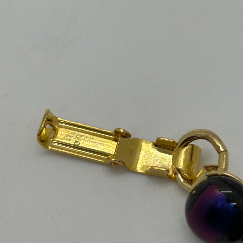 Vintage Gold-Tone Bracelet With Iridescent Dichroic Glass Beads - Picture 13 of 16